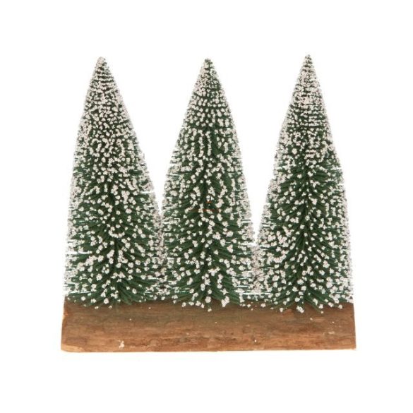 Fenyő 3db-os fa talpon műanyag 17cm havas karácsonyi falu kellék