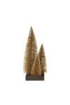 Fenyő 3db-os szögletes fa talpon műanyag 30,20,15cm arany karácsonyi falu kellék