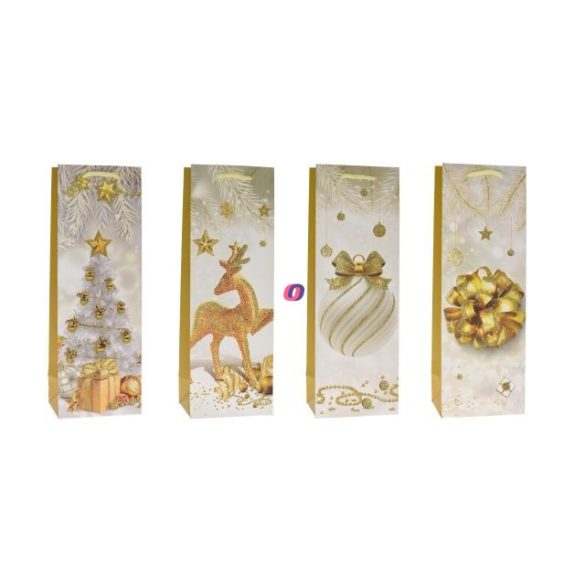Tasak boros Karácsonyi mintával glitteres papír fényes 12x35x9 cm arany, fehér 4 féle 1db-os