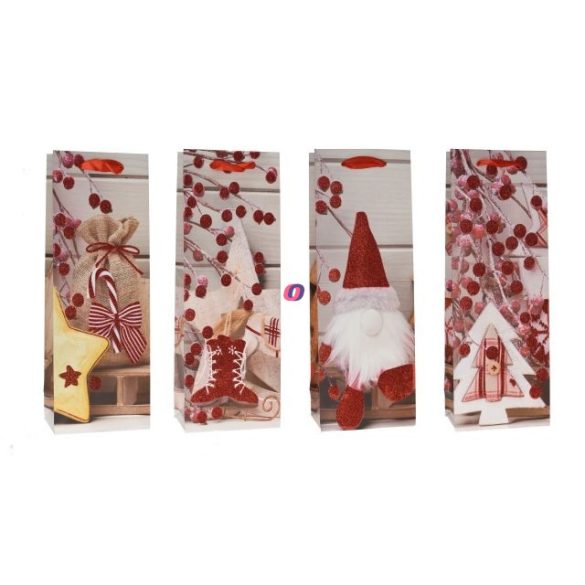 Tasak boros Karácsonyi mintás glitteres papír fényes 12x35x9 cm piros,fehér 4 féle 1db-os