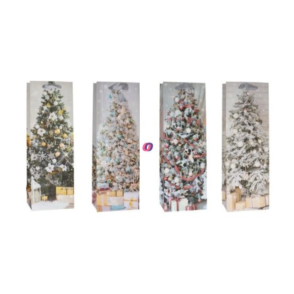 Tasak boros Karácsonyfa mintával glitteres papír fényes 12x35x9 cm színes 4 féle 1db-os