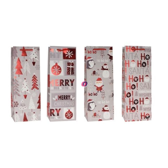 Tasak boros Karácsonyi mintával glitteres papír fényes 12x35x9 cm piros,szürke,fehér 4 féle 1db-os