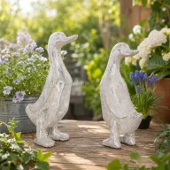 Kerti Kacsa figura,  álló poly 19 cm antik ezüst 2 féle