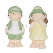   Gyerek fiú,lány sapkában álló kerámia 6,2x6,4x13,1cm sárga, zöld 2 féle