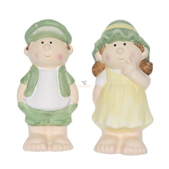 Gyerek fiú,lány sapkában álló kerámia 6,2x6,4x13,1cm sárga, zöld 2 féle