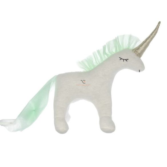 Unikornis álló textil 19 cm fehér,m enta