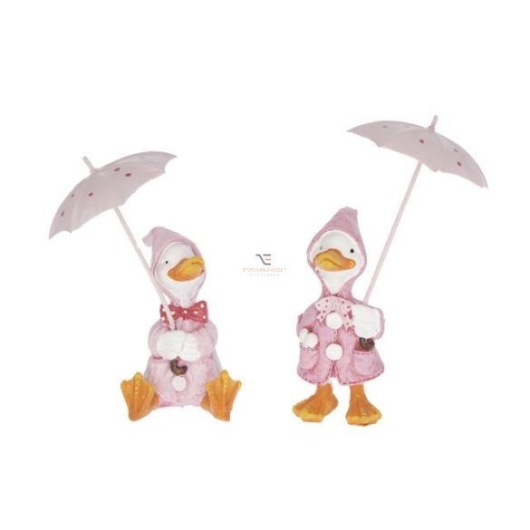Kacsa esernyővel álló POLY 7x9x16,5 cm rózsaszín 2 féle