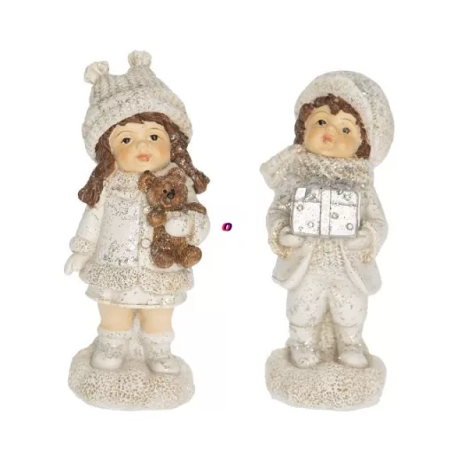 Gyerek fiú, lány macival, ajándékkal álló glitteres poly 4x4, 3x10 cm fehér 2 féle