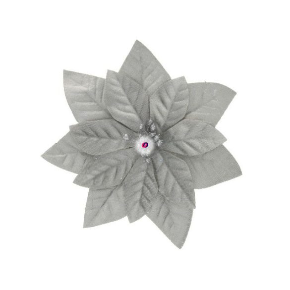 Mikulásvirág csipeszes textil 16 cm ezüst