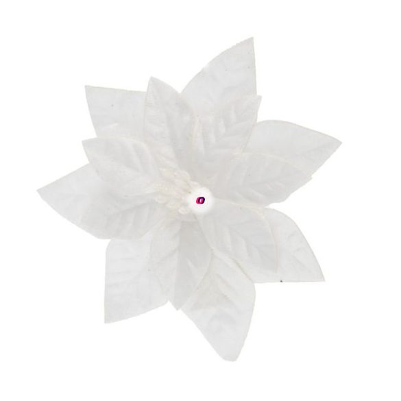 Mikulásvirág csipeszes textil 16 cm fehér
