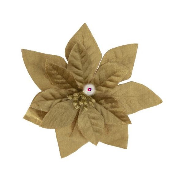Mikulásvirág csipeszes textil 16 cm arany