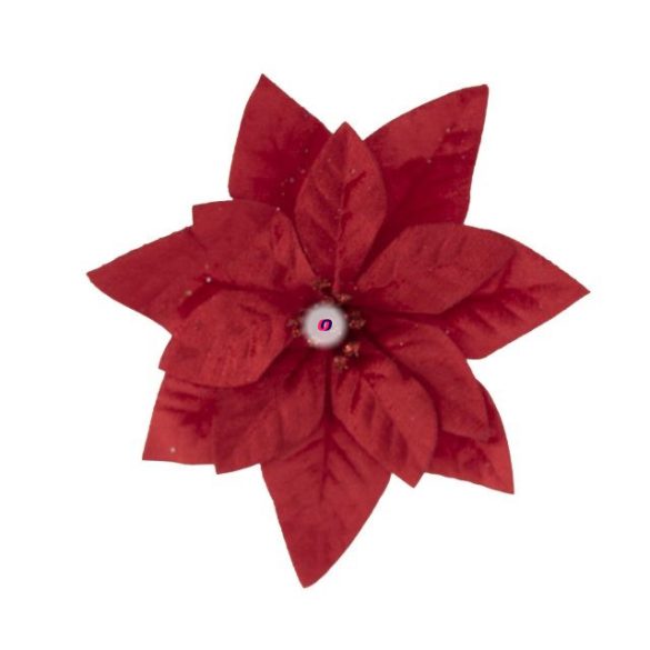 Mikulásvirág csipeszes textil 16 cm piros
