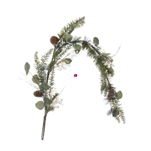 Fenyő díszített girland akasztós műanyag 120 cm zöld, fehér