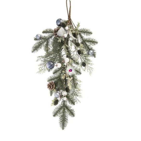 Fenyő ág tobozzal bogyókkal díszített műanyag 70 cm zöld, fehér
