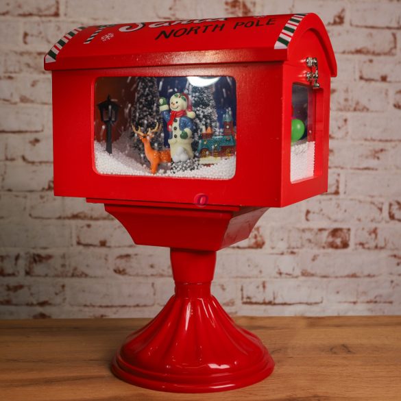 XL Amerikai postaláda világító, havazó, zenélő elektromos, hálózati+ elemes műanyag 27x20x40 cm