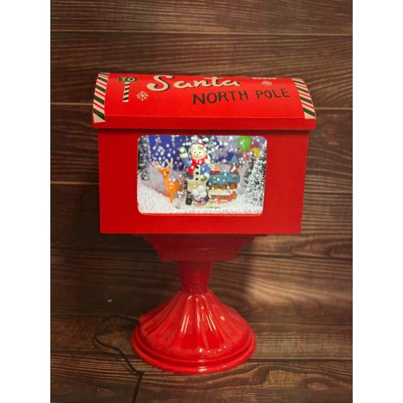 XL Amerikai postaláda világító, havazó, zenélő elektromos, hálózati+ elemes műanyag 27x20x40 cm