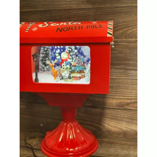 XL Amerikai postaláda világító, havazó, zenélő elektromos, hálózati+ elemes műanyag 27x20x40 cm