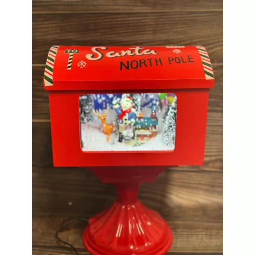 XL Amerikai postaláda világító, havazó, zenélő elektromos, hálózati+ elemes műanyag 27x20x40 cm
