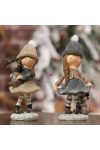 Kislány szarvassal álló, glitteres poly 7x6x16 cm szürke, barna 2 féle
