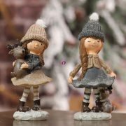   Kislány szarvassal álló, glitteres poly 7x6x16 cm szürke, barna 2 féle