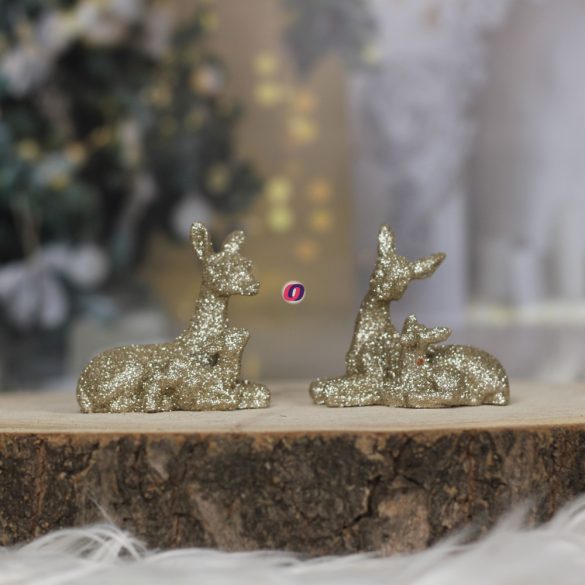 Őzike glitteres poly 8 cm ezüst 2 db-os szett