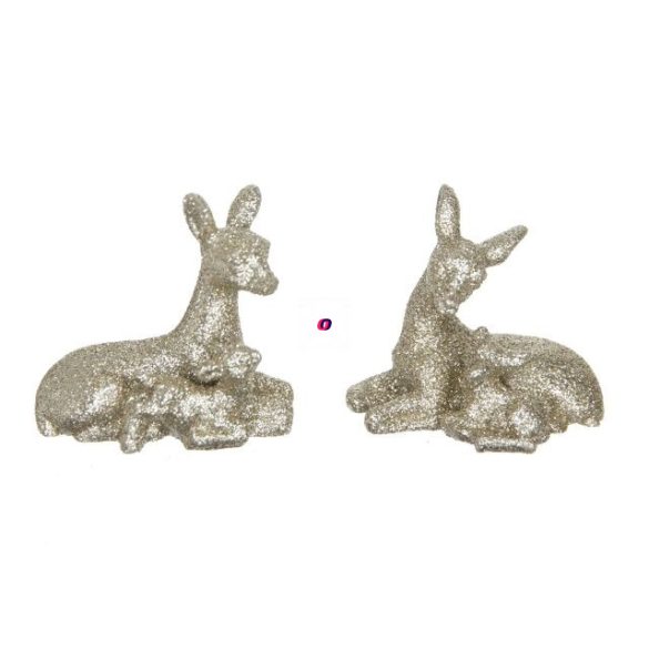 Őzike glitteres poly 8 cm ezüst 2 db-os szett