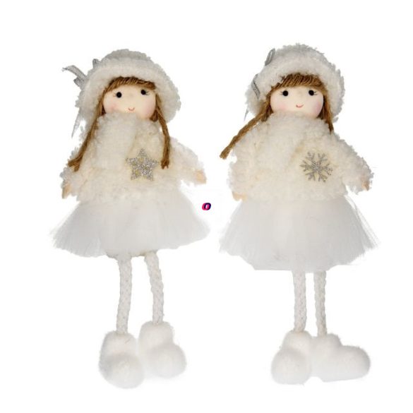 Kislány kalapban lógólábú textil 20 cm fehér 2 féle