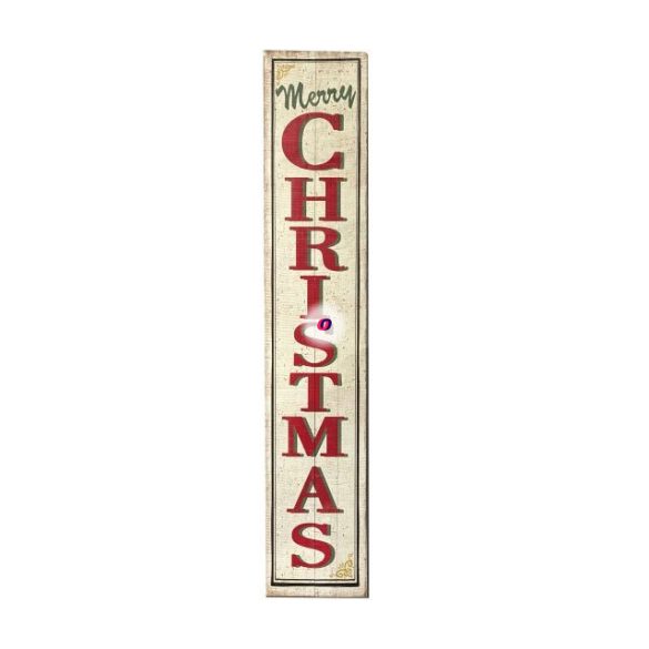 Tábla Merry Chritmas felírattal fa 123x27x18 cm fehér, piros