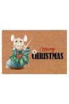 Lábtörlő egérkével Merry Christmas felirattal kókuszrost 40x60 cm natúr