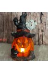 XL Halloweeni Tök szellemmel, fekete macskával LED-es lobogó effekttel 40 cm
