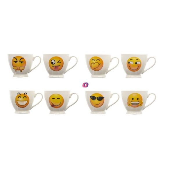 Bögre emoji-val kerámia 11x8,5cm fehér, sárga 8 féle