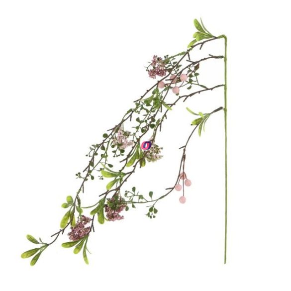 Selyemvirág ág virággal műanyag 50 cm rózsaszín, zöld