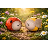   Katica, méhecske dekor kerámia 17. cm piros, sárga 2 féle