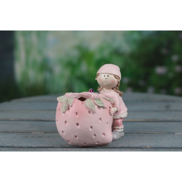 Gyerek fiú, lány eper kaspóval poly 16,5x10x13cm fehér, rózsaszín 2 féle