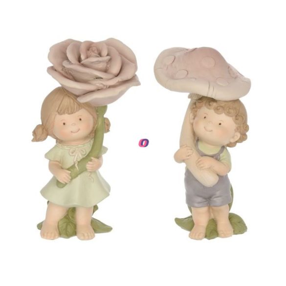 Gyerek fiú, lány gombával, virággal álló poly 11x9x20,5cm rózsaszín, zöld 2 féle