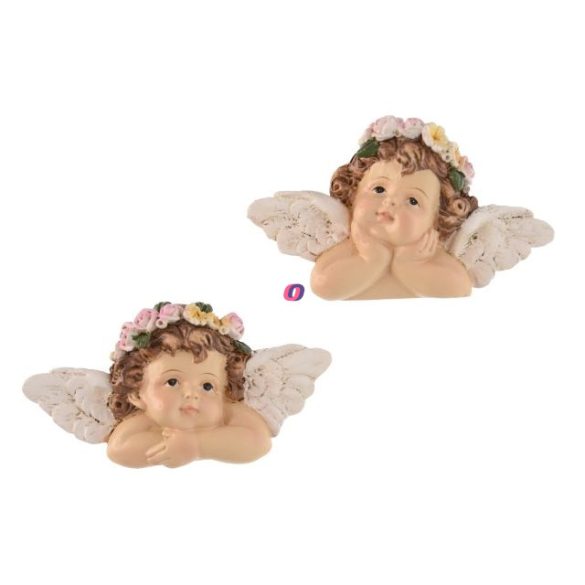 Angyal virágkoszorúval poly 10,2x2,1x5,9cm krém 2 féle