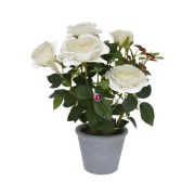   Selyemvirág rózsabokor kerámia kaspóban műanyag 51cm krém - DD61180