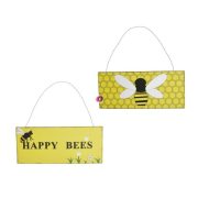 Tábla méhecskés akasztós fém 30x13cm fehér, sárga
