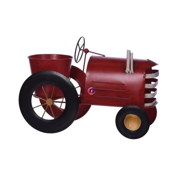 Traktor álló kaspóval fém 39x16,5x27cm piros