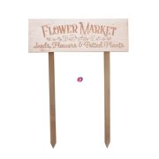   Tábla Flower Market felirattal leszúrható, fa 43x58x2 cm bézs