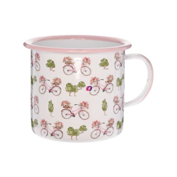 Bögre bicikli mintával bádog 11x11x11 cm fehér,rózsaszín