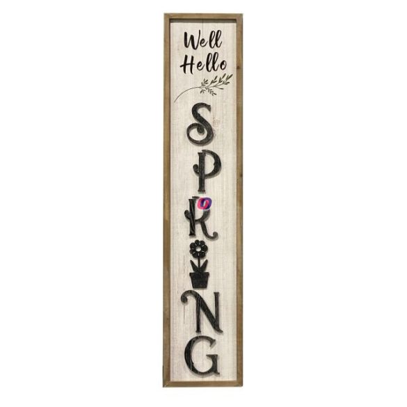 Tábla Spring felirattal dekor fa,fém 120x25x2,5 cm fehér, fekete, piros