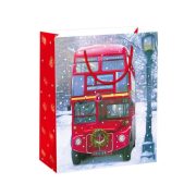   Karácsonyi Dísztasak busszal glitteres papír 26x32x12cm többszínű