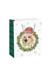 Karácsonyi Dísztasak kutyával, fenyőkoszorúval papír 31x42x12cm többszínű