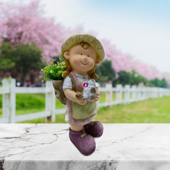Kerti figura lány hátizsákkal ültethető álló 42 cm