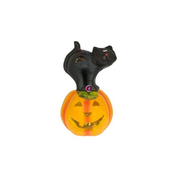 XL Halloweeni  LED Töklámpás, macskával, kerámia 38 cm