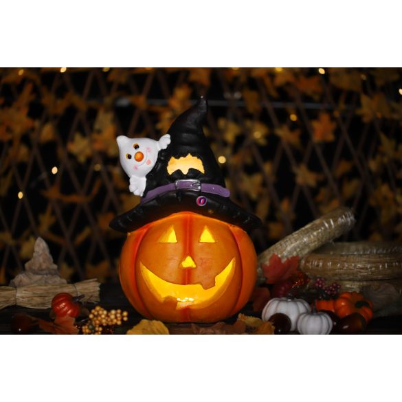 Halloweeni  LED Töklámpás, szellemmel, kerámia 36 cm