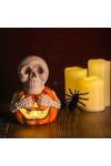 Halloweeni LED Töklámpás koponyával, kerámia 20 cm