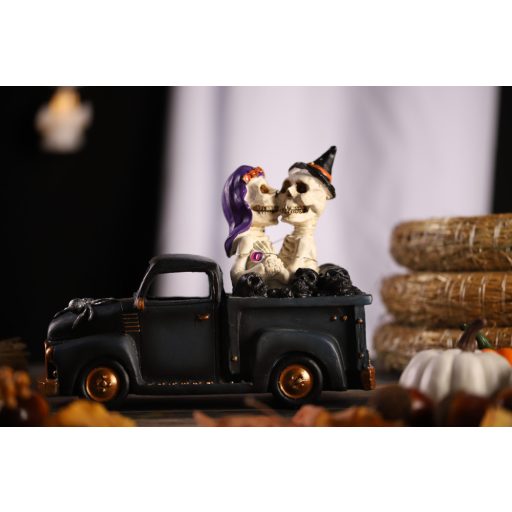 Halloweeni csontváz pár autóval 25 cm LED-es