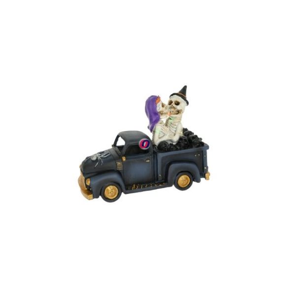 Halloweeni csontváz pár autóval 25 cm LED-es